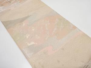 アンティーク　霞に群鶴模様織り出し袋帯（材料）